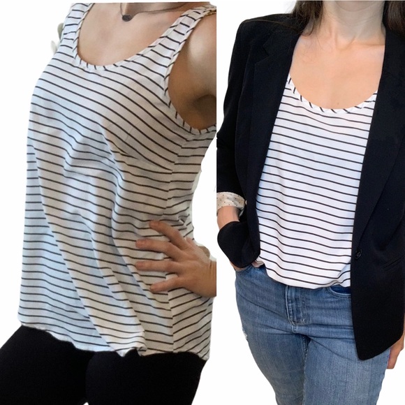 Faded Glory Tops - Black and White Striped Shell Tank